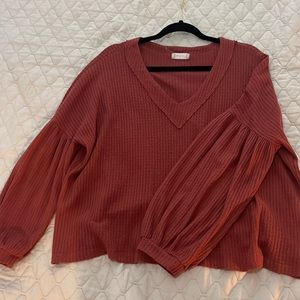 Burnt orange waffle knit long sleeve